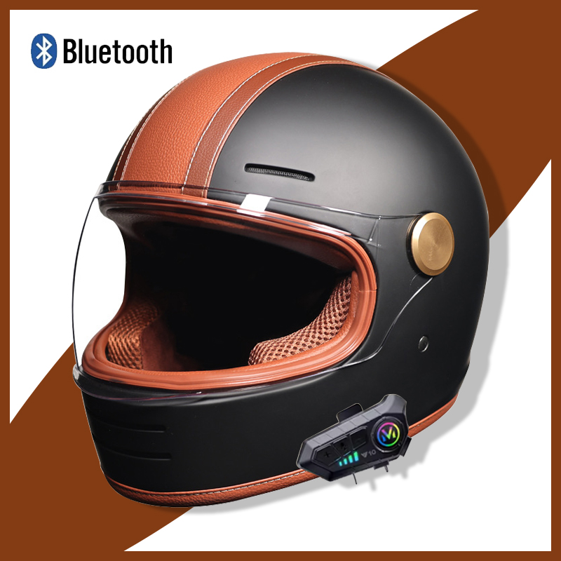 خوذة ريترو كاملة الوجه مع بلوت - مراجعة Full Face Motorcycle Helmet With Bluetooth وسعره