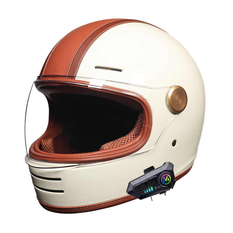 خوذة ريترو كاملة الوجه مع بلوت - مراجعة Full Face Motorcycle Helmet With Bluetooth وسعره